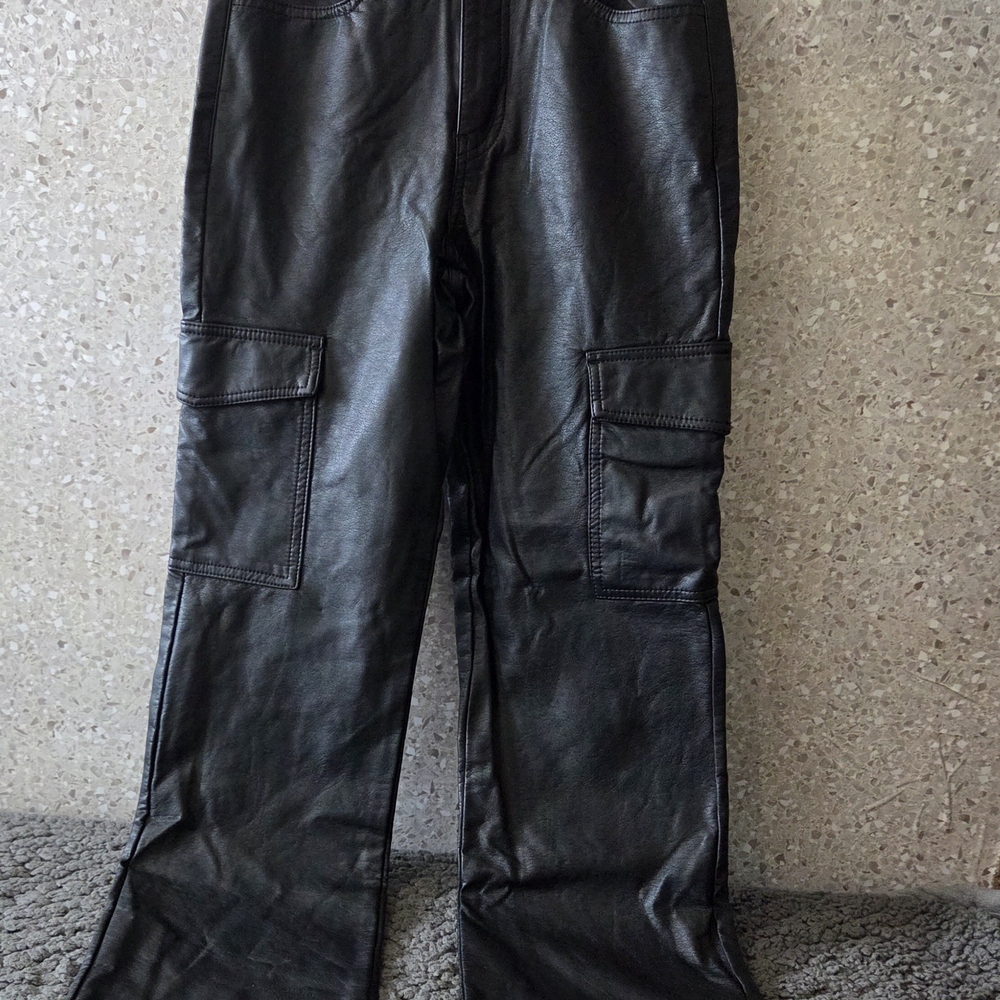 Women's Faux Leather‎ Cargo Pants Black PU Coated TGLA Size 3/26 High Rise Zip